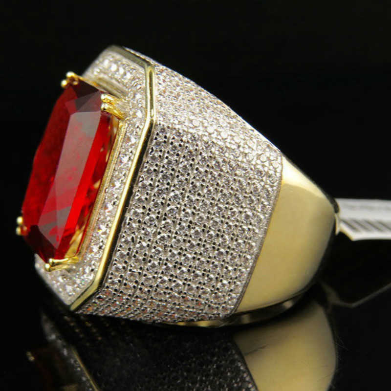 Band Rings Mens Ruby Ring Gold Color Classic Male Vintage Men 925S Ring Red Stone CZ Dubai Luxury Rings Party Fashion gemstone Jewelry J230517