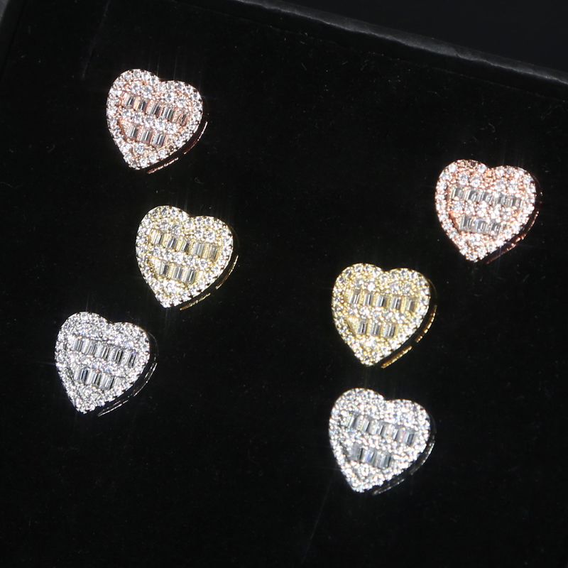 New arrived Hip Hop Iced Out Sparking Bg 5A Cubic Zirconia CZ Heart Pendant Earring necklace Fashion Women Jewelry Set