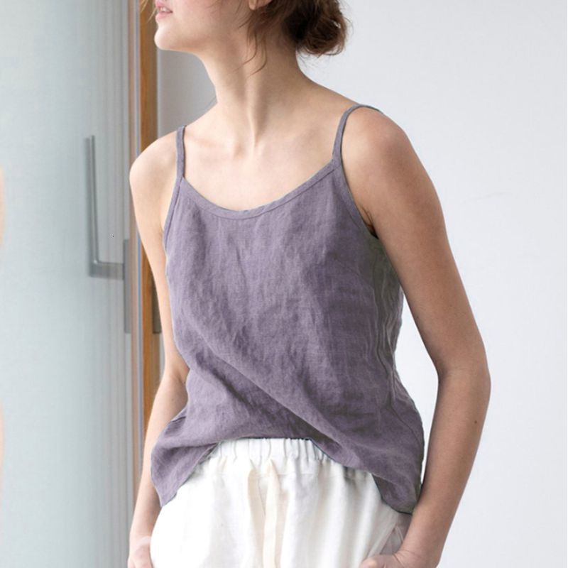 Camisoles Tanks Casual Summer Women Tank Top Basic Linen Spaghetti Strap Tops Sleeveless Camisole Female Clothing Ybsa1312Y 230518