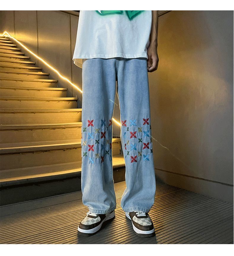 Men's Jeans Spring and Autumn Embroidered Thin Straight Casual Trousers Loose Drape Mopping Pants Sports Trendy 230517