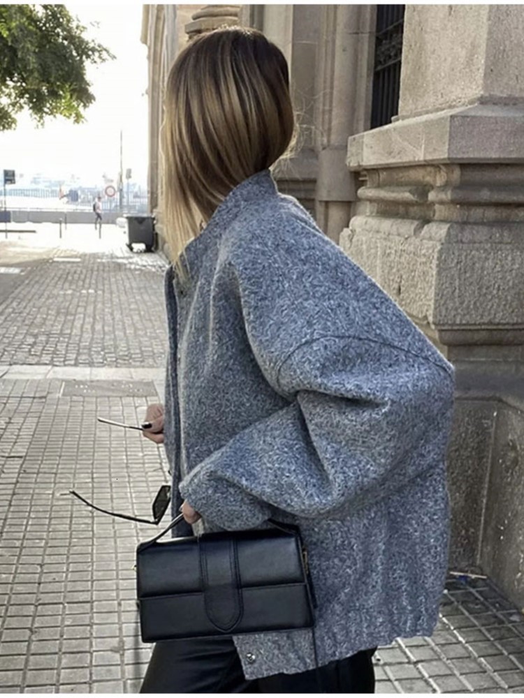 Women's Jackets Chic Single Breasted Button Bomber Jacket Women Elegant O Neck Long Sleeve Pocket Coat Fashion Solid Streetwear Female Outwear 23