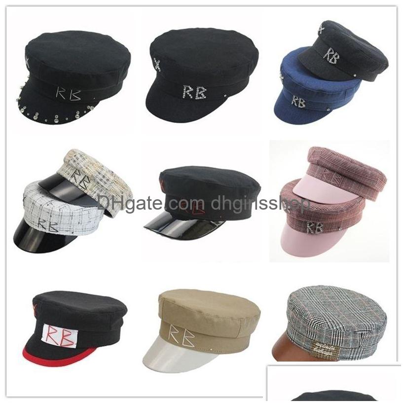 Berets Simple Rb Hat Women Men Street Fashion Style Sboy Hats Black Flat Top Caps Drop Ship Cap 220511 Delivery Accessories Scarves G Dh7Jt
