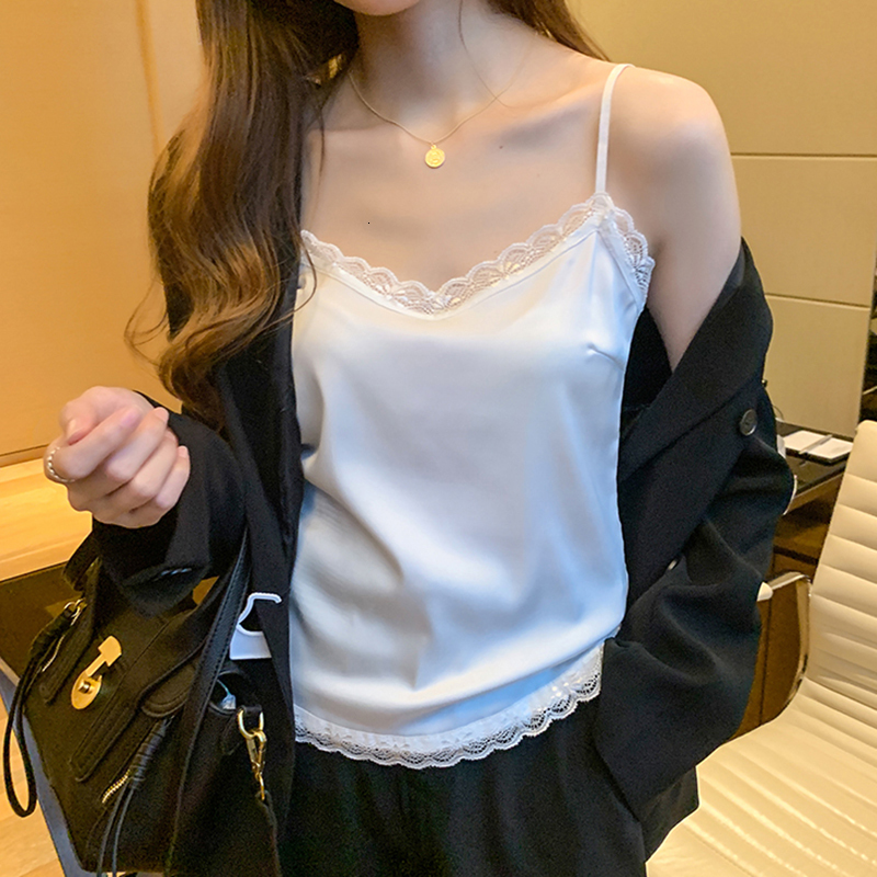 Camisoles Tanks Summer with Lace Silk Cami for Women Spaghetti Strap Top Tank Ladies Tops White Camisole Basic Tops Black White Beige 230518