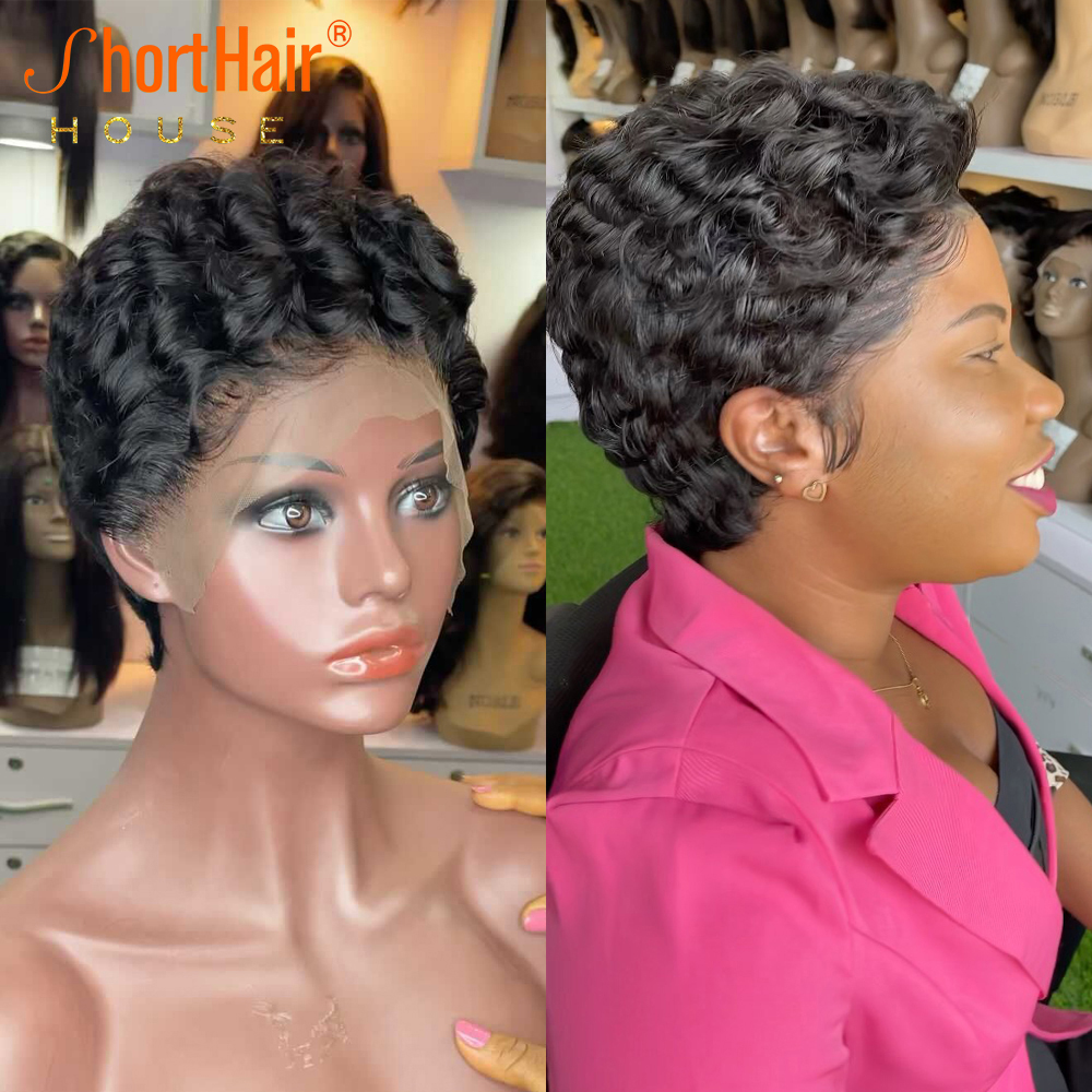 180Density Blonde Highlight Colored Short Curly Human Wig 13X4 HD Lace Frontal e Cut Bob Wigs Brazilian Hair Preplucked Haire