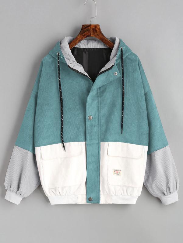 BDLJ Color Block Patchwork Corduroy Hooded Jackets Men Hip Hop Zipper Up Hoodies Coats Male Casual Streetwear Outerwear 201113