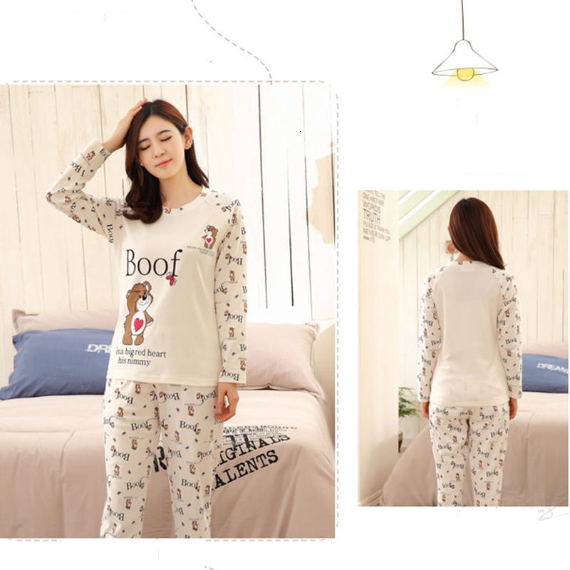Women's Sleepwear Spring Autumn Women's Sleep Lounge Pajama Long Sleeved Woman Pajama Set CartoonPrint Pyjamas Cotton Sleepwear 230517