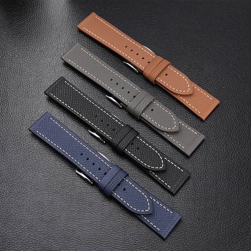 Watch Bands Handmade Pebbled Leather Watchband 18 19 20 21 22 24MM Black Blue Gray Leather Strap H Buckle Watch Band Men's Watch Accessories 2305