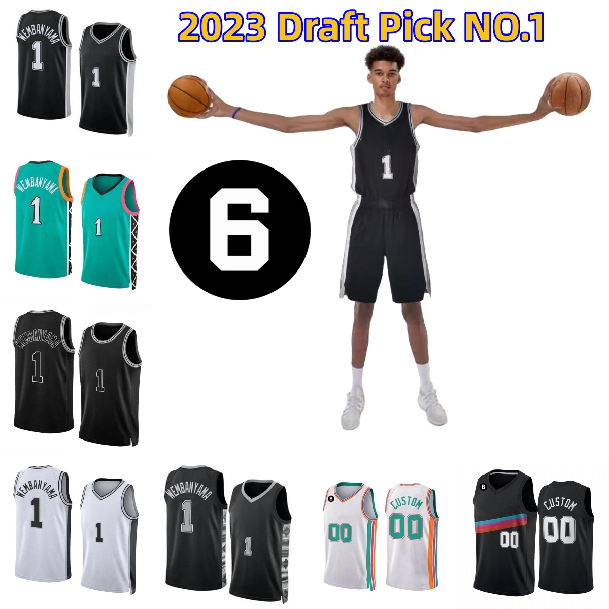 1 Victor Wembanyama Jersey 2023 Draft Pick NO.1 Custom Printed Basketball Jerseys 3 Keldon Johnson Blake Wesley Doug McDermott Devonte' Graham Zach Collins Khem Birch, Printed (with team logo)
1 Victor Wembanyama Jersey 2023 Draft Pick NO.1 Custom Printed Basketball Jerseys 3 Keldon Johnson Blake Wesley Doug McDermott Devonte' Graham Zach Collins Khem Birch, Printed (with team logo)