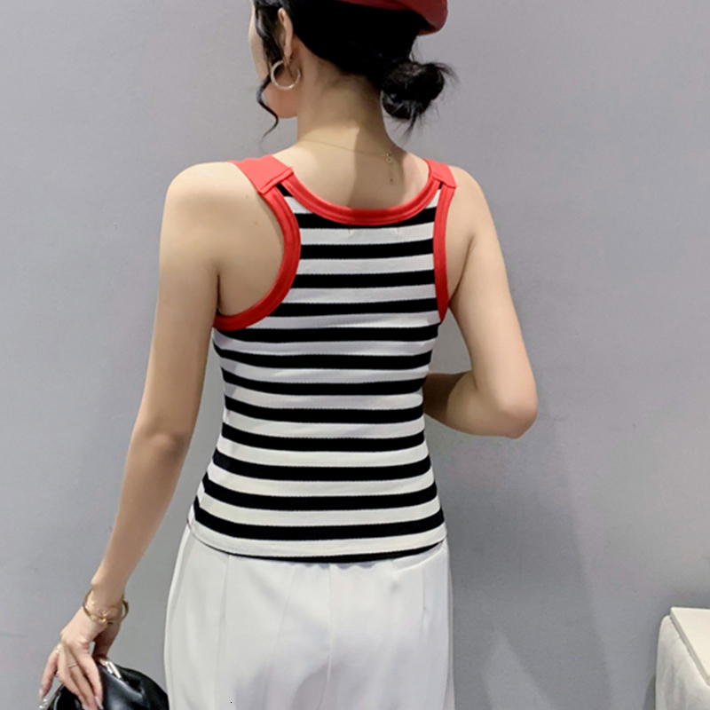 Camisoles Tanks MadBlack Summer European Clothes Knitted Tank Tops Women Sexy Slim Striped Camisole Vest Sleeveless Tshirts T34612X 230518