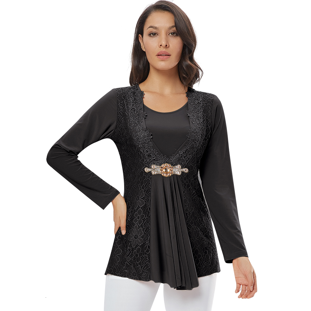 Women's Blouses Shirts YTL Women Vintage Blouse Long Sleeve Diamond Flowy Chic Lace Tops Casual Style Elegant Multicolor Ladies Patchwork Shirt H