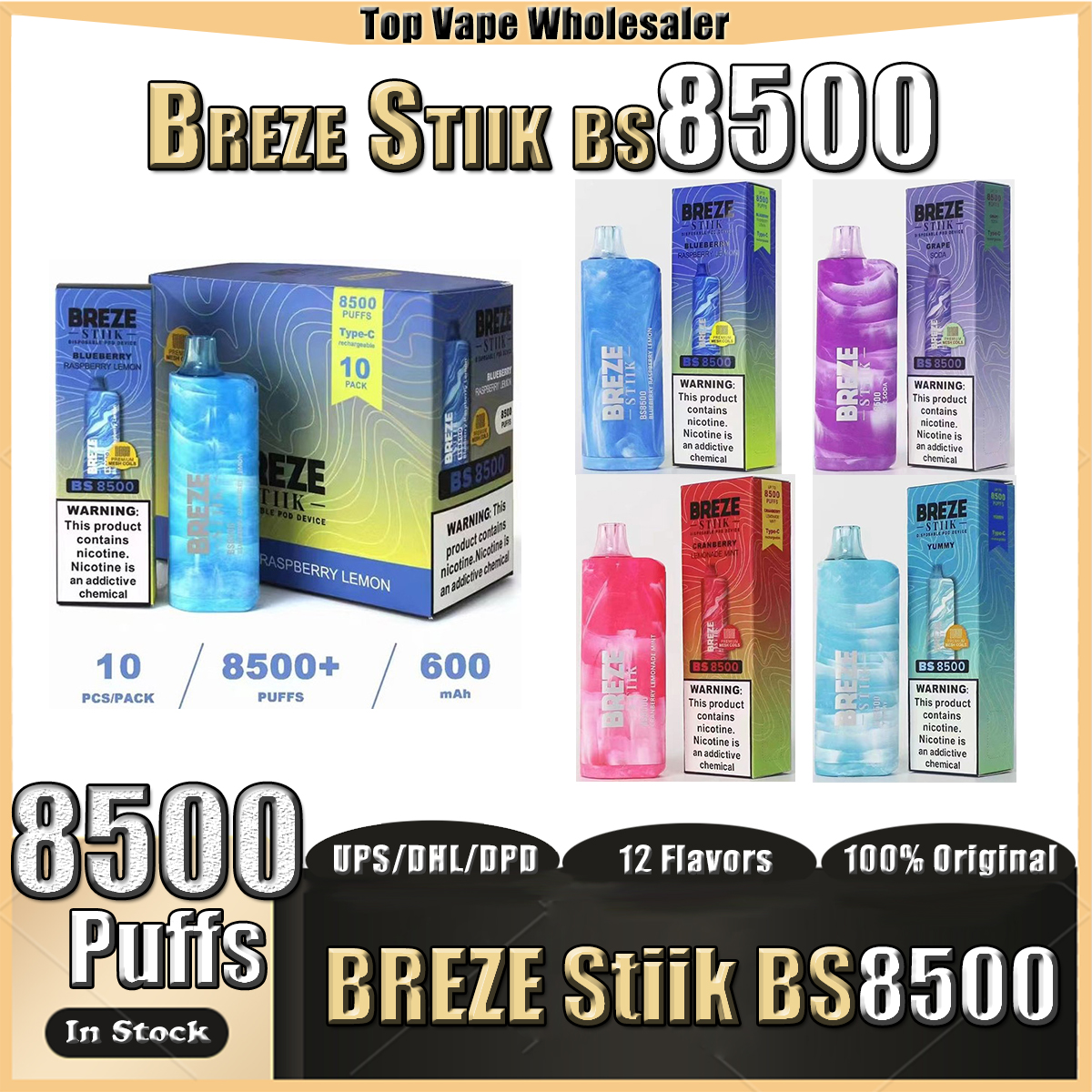 Original Breze Stiik BS8500 Puffs E Cigarettes 2%/5% Mesh Coil Disposable Vape Pen With 600mAh Rechargeable Battery 17ml VS Breeze Pro Edition 2000 RandM 7000
Original Breze Stiik BS8500 Puffs E Cigarettes 2%/5% Mesh Coil Disposable Vape Pen With 600mAh Rechargeable Battery 17ml VS Breeze Pro Edition 2000 RandM 7000
