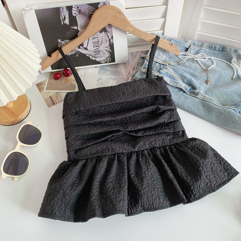 Camisoles Tanks Summer Camisole Ruffles Crop Top Backless Woman Vest Basic Cami Sleeveless Folds Tank Women Spaghetti Strap Clothes Drop 230518