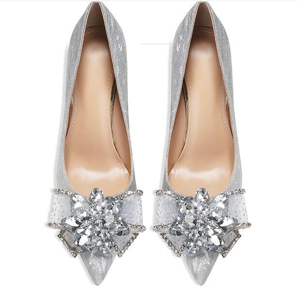 Ladies Dress Shoes Designer Heels Woman Wedding Party High Heels Shiny Rhinestone Double Bow Sandals ZJ01