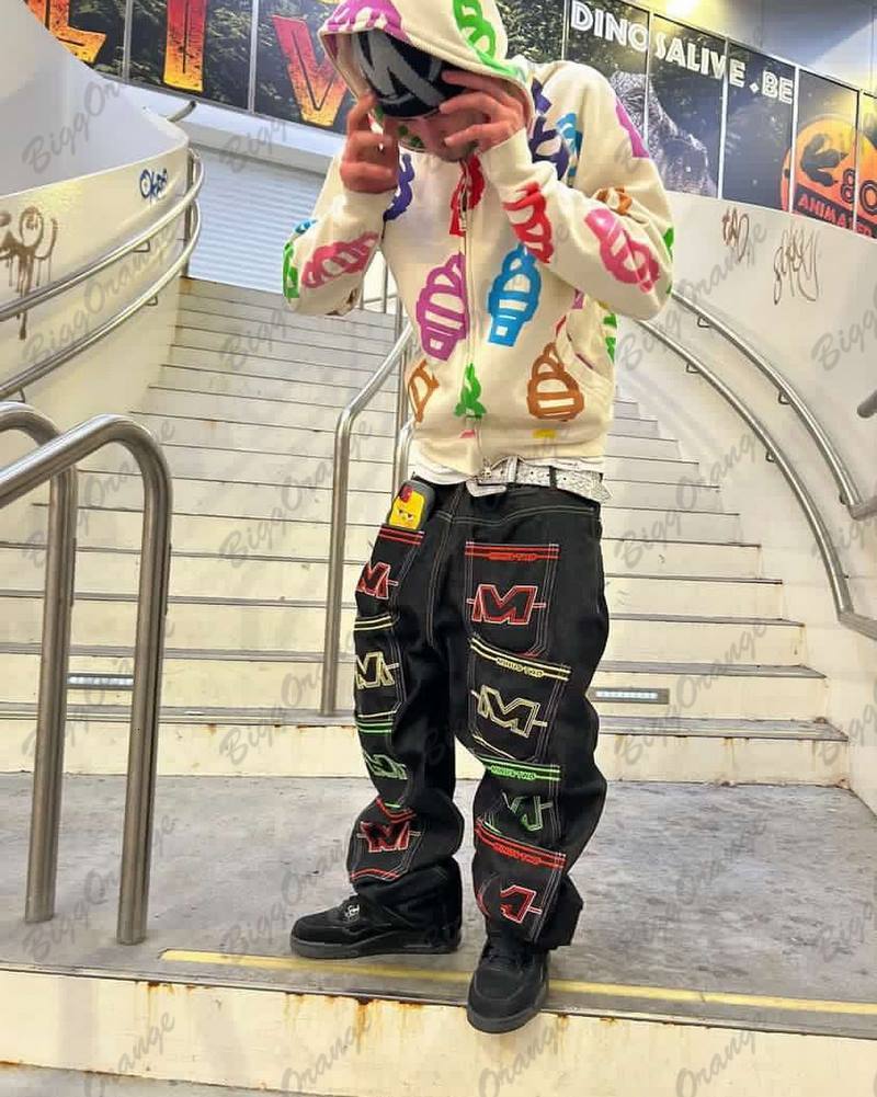 Men's Jeans Loose and Comfortable Wide Pants Multipocket the Planet Y2k Harajuku Colorful Multipockets Men Clothing Baggy 230517