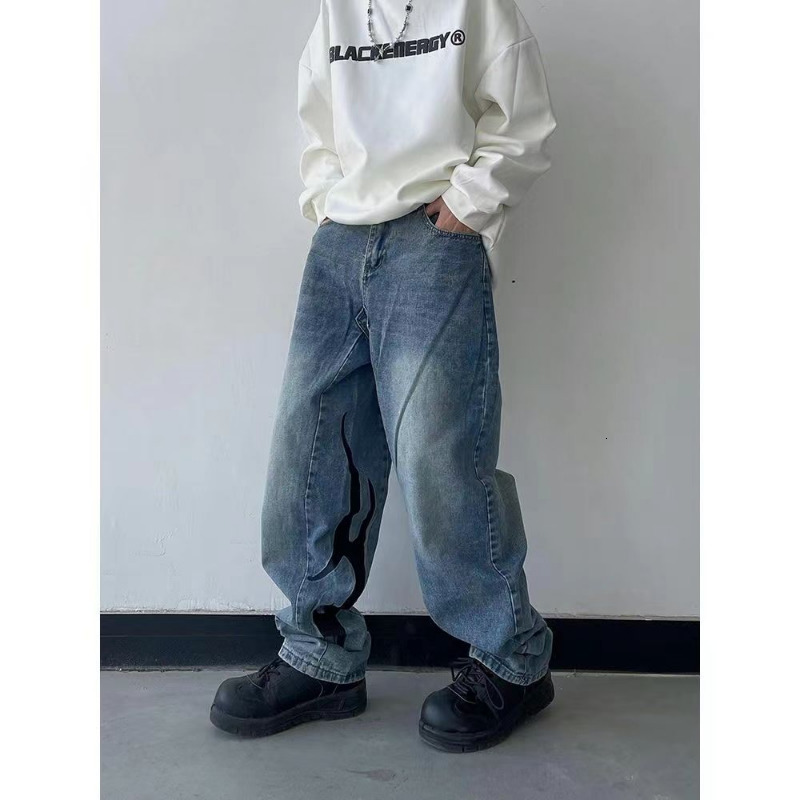 Men's Jeans Street Embroidered Baggy Y2K Retro Hip Hop Washed Oversized Casual Straight Wide Leg 2023 230517