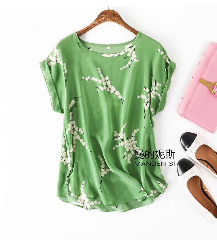 Women's Blouses Shirt Summer Silk Blouse O neck Short sleeve office OL casual natural silk blouses Striped real basic summer shirt tops 230517