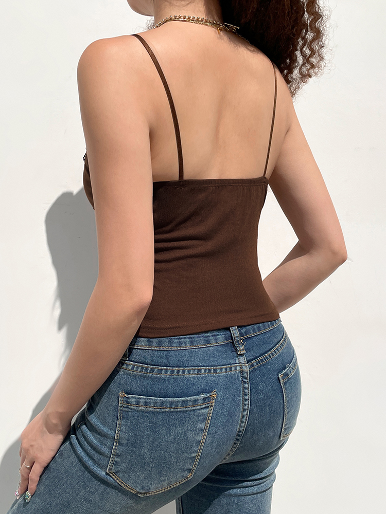 Camisoles Tanks HEYounGIRL Lace Patchwork Brown Vintage Tank Top For Women Summer Y2K Aesthetic V-Neck Fashion Camisole Retro Elegant Crop Tops 230518