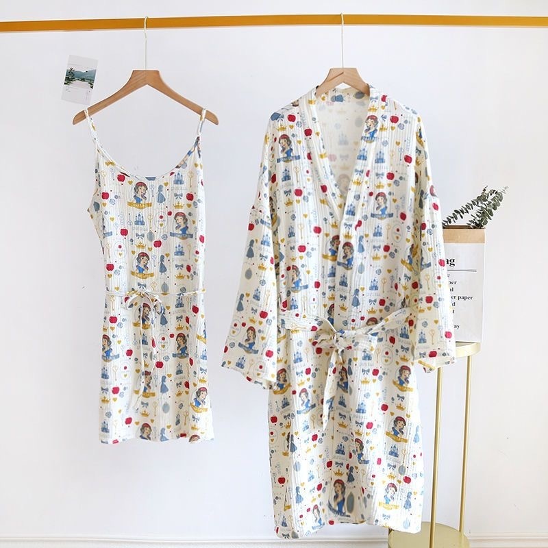 Women's Sleepwear 100% Gauze Cotton Women's Pajamas Japanese Kimono Nightgown Princess Simple Home Set Pajamas Comfortable Pajamas 2-piece s