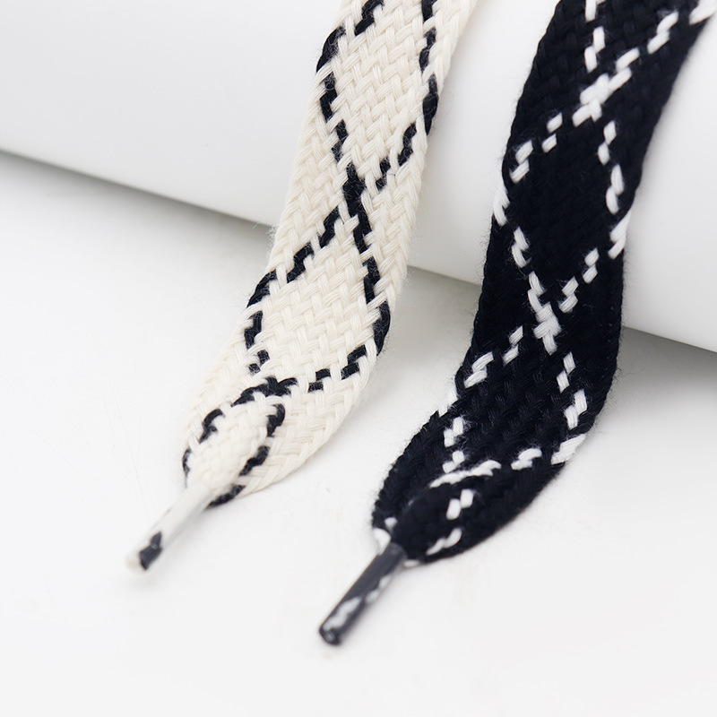 Two-tone Striped Single Layer Polyester Cotton Laces 2cm Wide Casual Laces Women High Quality Laces Custom Shoelacesum No Minim