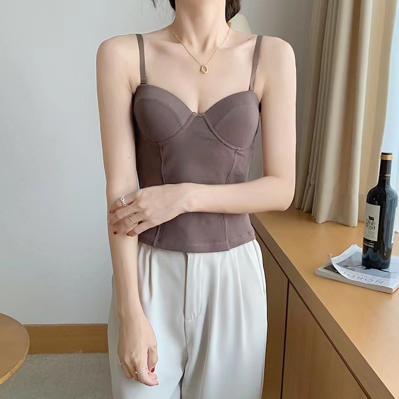 Camisoles Tanks Fixed Cup Camisole for Women with Chest Pads Breathable Korean Version of The Bottoming Coat 230518