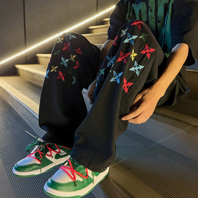 Men's Jeans Spring and Autumn Embroidered Thin Straight Casual Trousers Loose Drape Mopping Pants Sports Trendy 230517