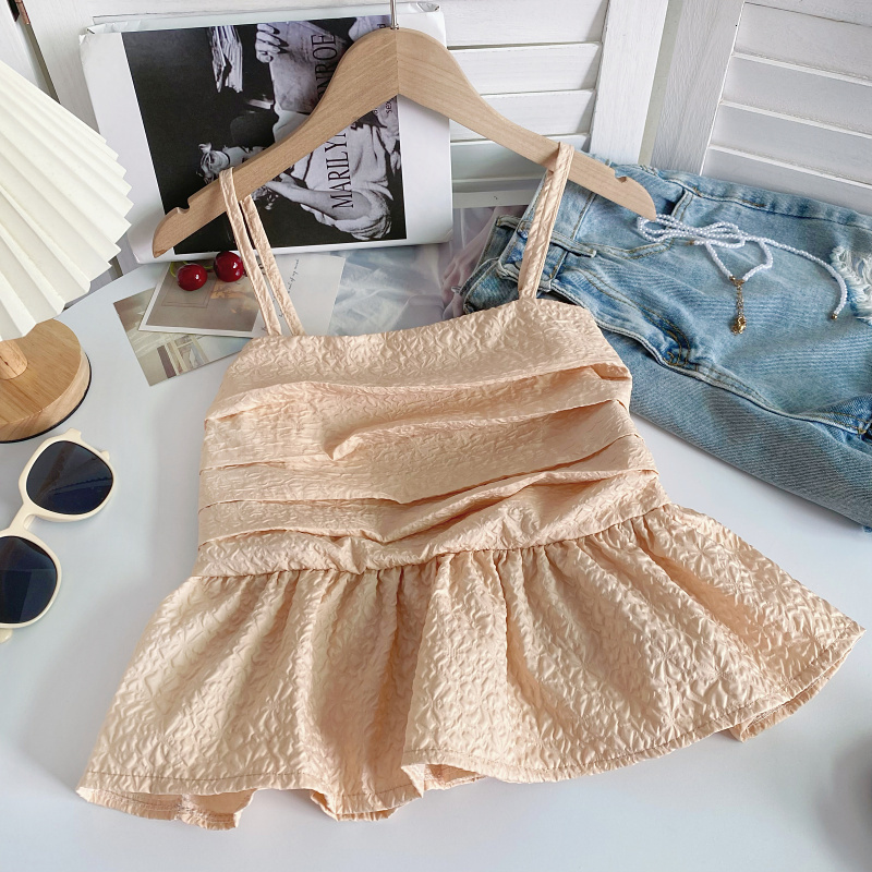 Camisoles Tanks Summer Camisole Ruffles Crop Top Backless Woman Vest Basic Cami Sleeveless Folds Tank Women Spaghetti Strap Clothes Drop 230518