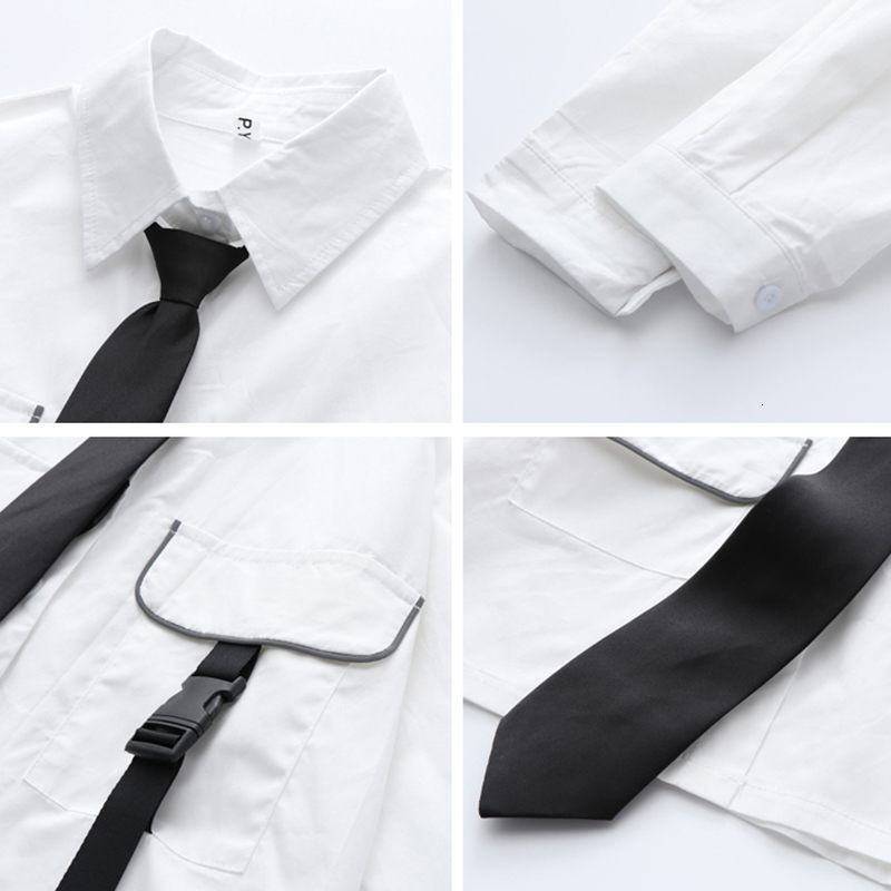 Women's Blouses Shirts Autumn Women JK uniform Japanese Tie Long Sleeve Loose Short Shirt College Casual Street Pocket White Top Student Blouse 2