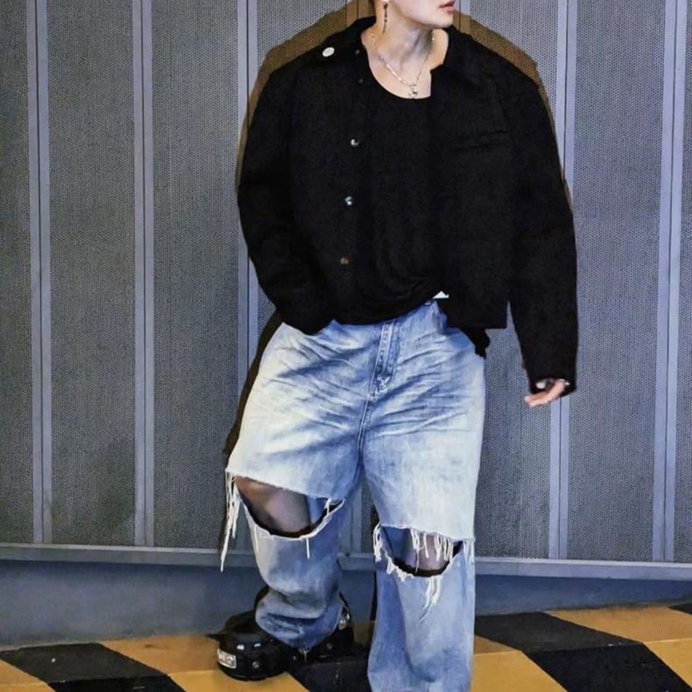Men's Jeans Y2K Knee Hole Washed Straight Wide Leg Baggy for Men and Women Streetwear Vintage Loose Casual Denim Trousers Oversized 230517