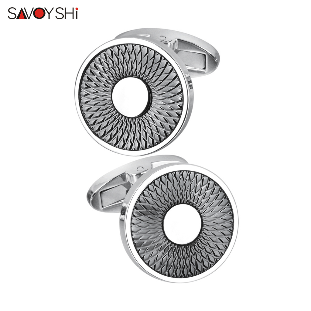 Cuff Links SAVOYSHI Classic Round Metal Cufflinks For Mens French Shirt High Polishing Black Cuff Links Business Gift Free Custom Engraved 230518