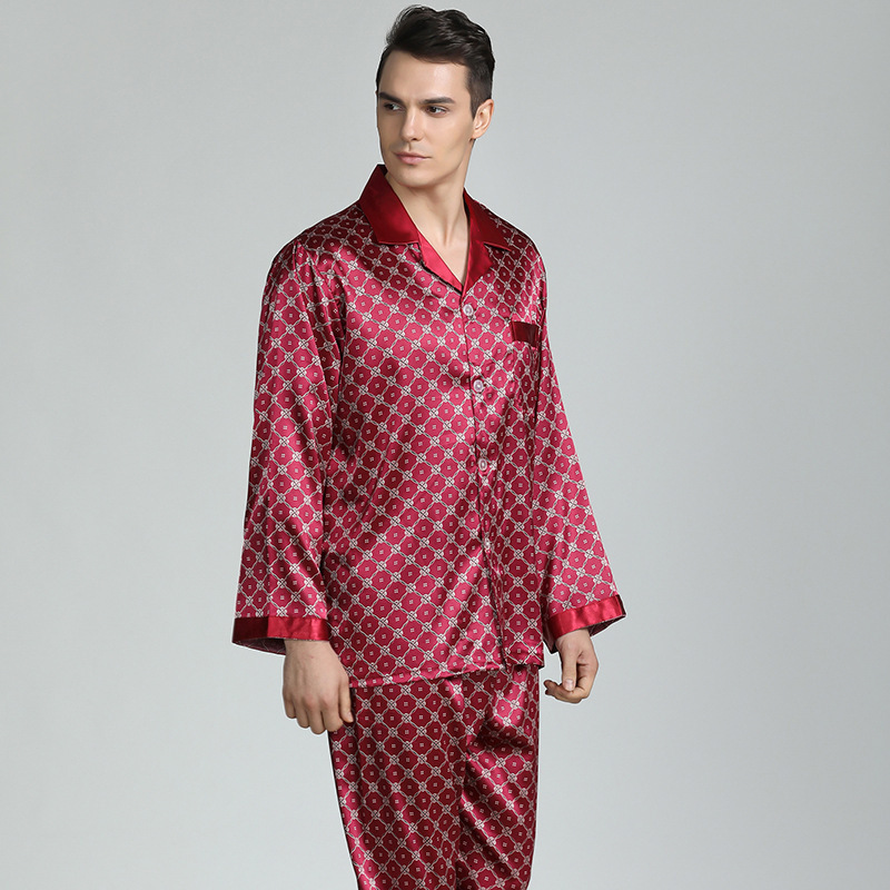 Men's Sleepwear Silk Pajamas for Men Sleepwear V-collar Cozy Soft long sleeve nightgown Tops Trousers Two Pieces Mens Pajama Set Pajamas Men 2305