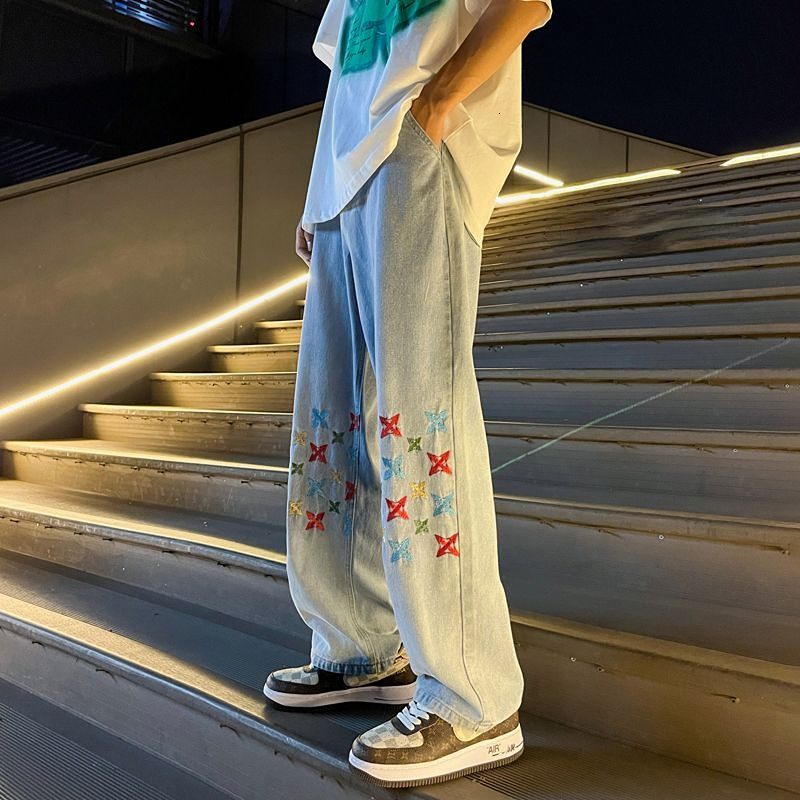 Men's Jeans Spring and Autumn Embroidered Thin Straight Casual Trousers Loose Drape Mopping Pants Sports Trendy 230517