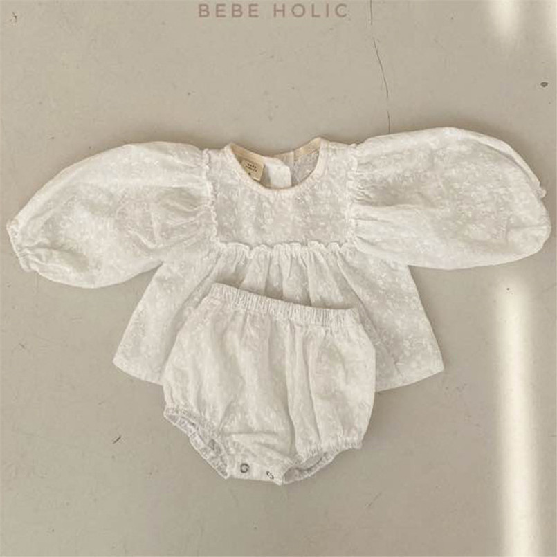 Clothing Sets Vintage Lace Embroidery Girls Clothing Set Spring Fall Long Sleeve Infant Baby Jumpsuit for Toddler Girls Clothing Children Suit 230517