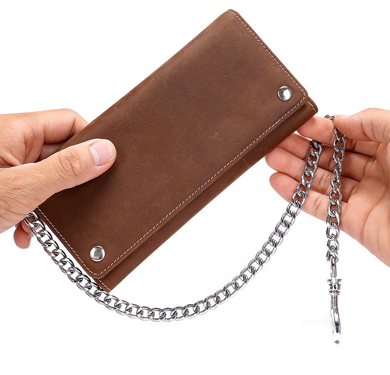 Wallet Leather Mens Fashion Real Biker Card/Money Long Purse W/ Key Chain