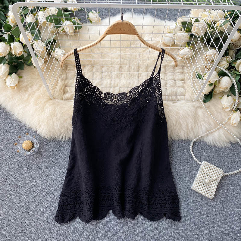 Camisoles Tanks Croysier Tops Women Boho Clothing Vintage Embroidery Lace Trim Cami Top V Neck Sleeveless Spaghetti Strap Summer Camisole 230518
