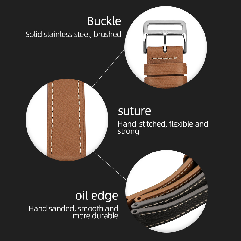 Watch Bands Handmade Pebbled Leather Watchband 18 19 20 21 22 24MM Black Blue Gray Leather Strap H Buckle Watch Band Men's Watch Accessories 2305