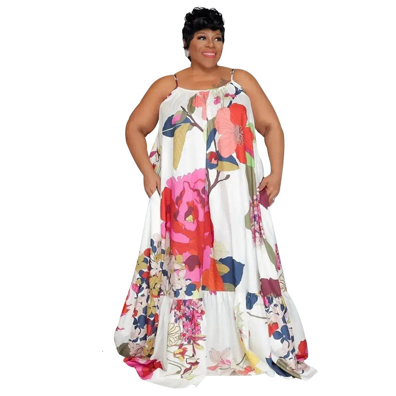 Plus Dresses SOMO Summer Clothes Women Fashion Printed Size Casual Halter Maxi Long Dress Beachwear Wholesale Drop 2308