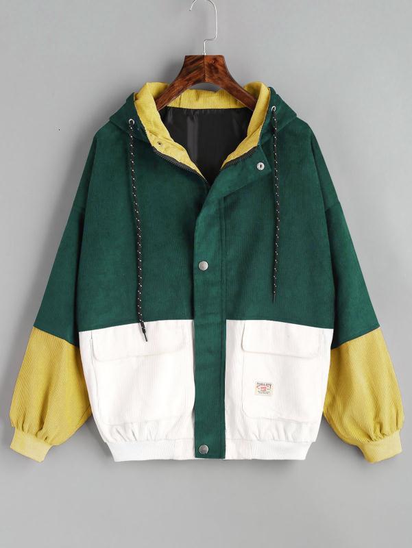 BDLJ Color Block Patchwork Corduroy Hooded Jackets Men Hip Hop Zipper Up Hoodies Coats Male Casual Streetwear Outerwear 201113