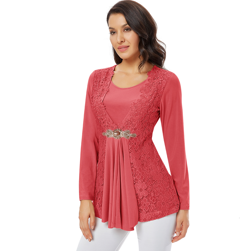 Women's Blouses Shirts YTL Women Vintage Blouse Long Sleeve Diamond Flowy Chic Lace Tops Casual Style Elegant Multicolor Ladies Patchwork Shirt H