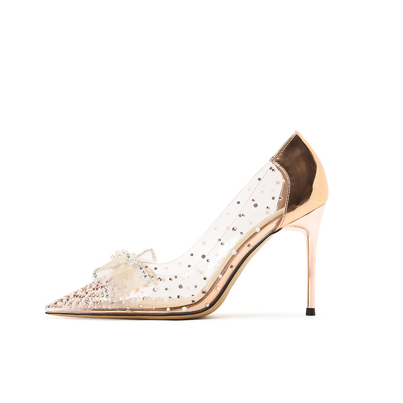 Ladies Dress Shoes Designer Heels Woman Wedding Party High Heels Shiny Rhinestone Double Bow Sandals ZJ06
