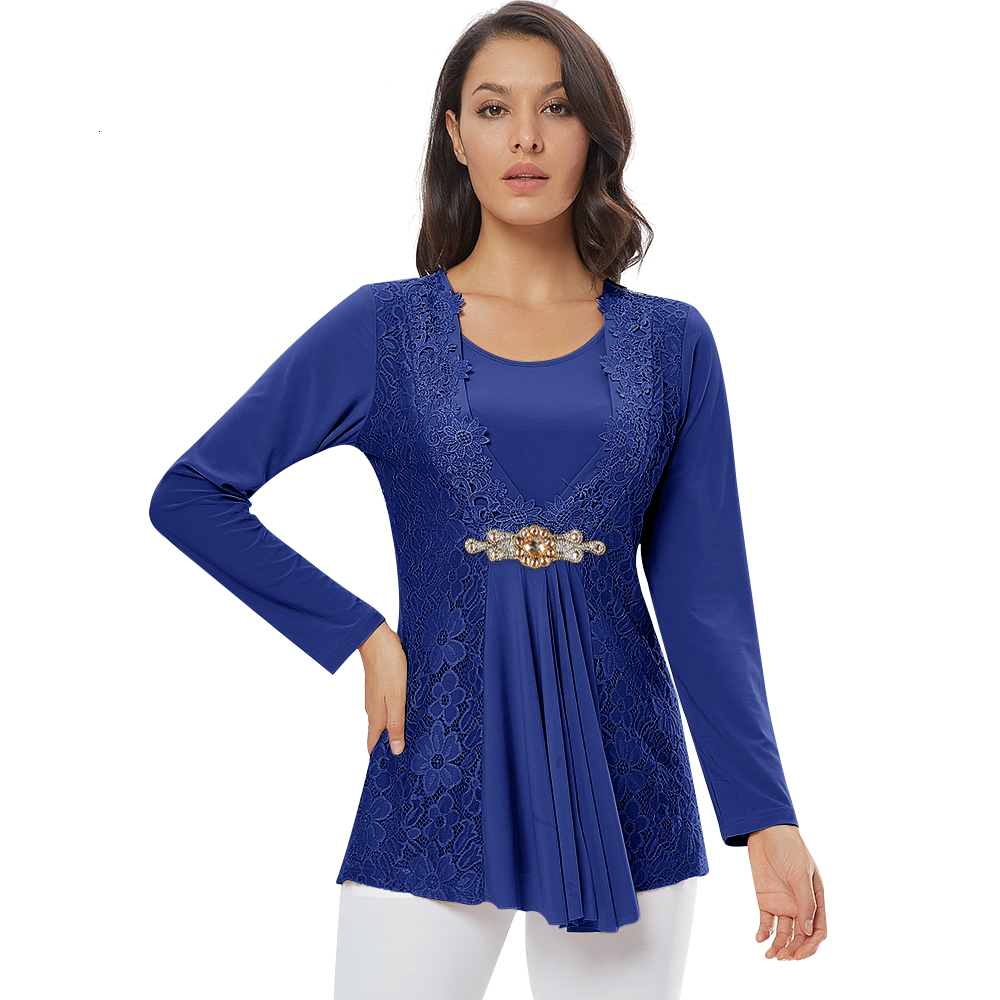 Women's Blouses Shirts YTL Women Vintage Blouse Long Sleeve Diamond Flowy Chic Lace Tops Casual Style Elegant Multicolor Ladies Patchwork Shirt H