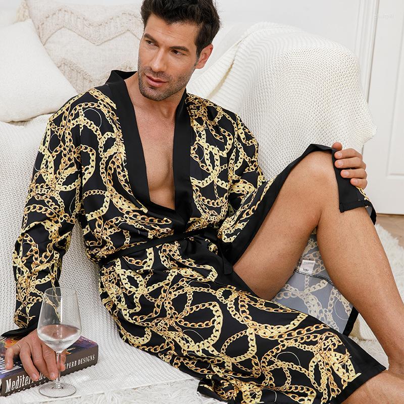 Men' Sleepwear Spring Summer Men Robe Black Print V-Neck Kimono Bathrobe Gown With Belt Loose Casual Silk Satin Home Wear Nightwear, Short
Men' Sleepwear Spring Summer Men Robe Black Print V-Neck Kimono Bathrobe Gown With Belt Loose Casual Silk Satin Home Wear Nightwear, Short