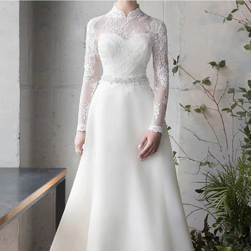 2023 Vintage Boho a e Wedding Dress lace long sleeve crystal Lace Appliques 3D wers Elegant Bride Gown Arabic Aso Ebi Robe De Mariage Sequins Wed Dres