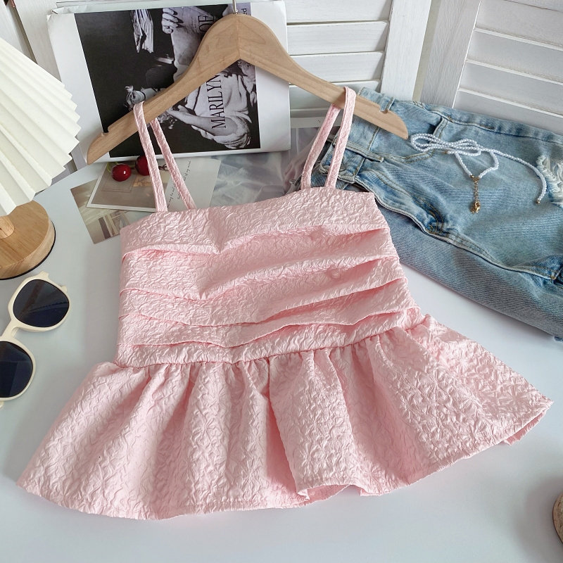 Camisoles Tanks Summer Camisole Ruffles Crop Top Backless Woman Vest Basic Cami Sleeveless Folds Tank Women Spaghetti Strap Clothes Drop 230518