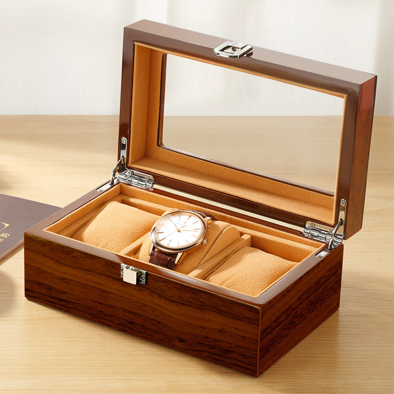 Watch Boxes Cases Rectangle Wooden Watch Box Storage 3-Bit Watches Organizer Display Box Package Case Glass Cabinet Luxury Wood Casket For Watches 230