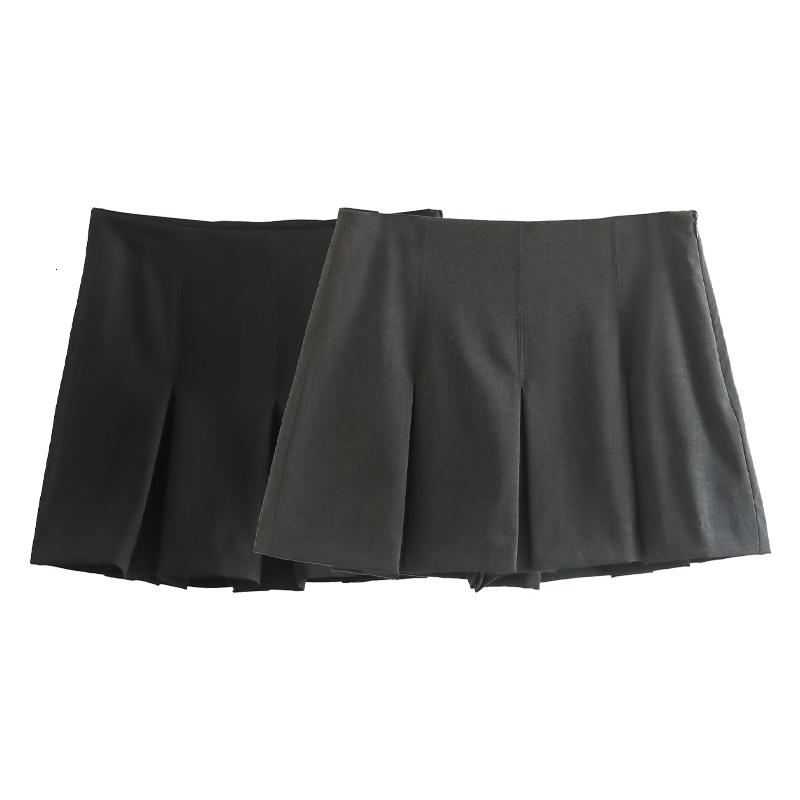 Skirts NORPOJIN Black Gray Pleated Mini Skirt Skirts for Women Elegant High-waisted Skort Female Clothing 230518