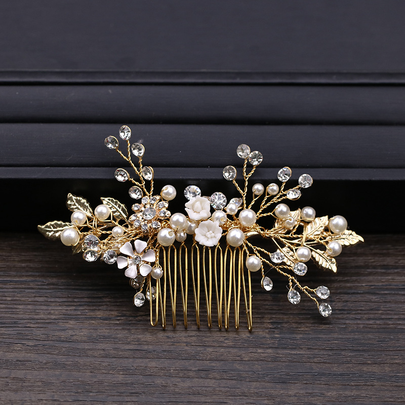 Crystals Beading Bridal Hair Combs Crown Tiara Wedding Hair Accessories Women Handmade Headband Ornaments Female Prom Headdress Hairband Headwear ZJ09