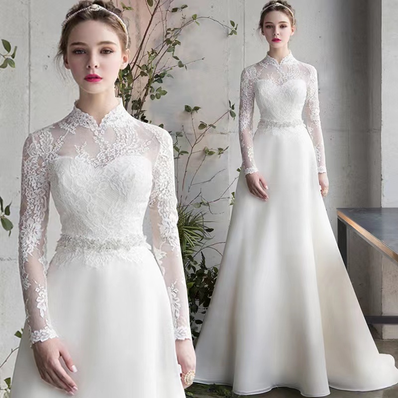 2023 Vintage Boho a e Wedding Dress lace long sleeve crystal Lace Appliques 3D wers Elegant Bride Gown Arabic Aso Ebi Robe De Mariage Sequins Wed Dres