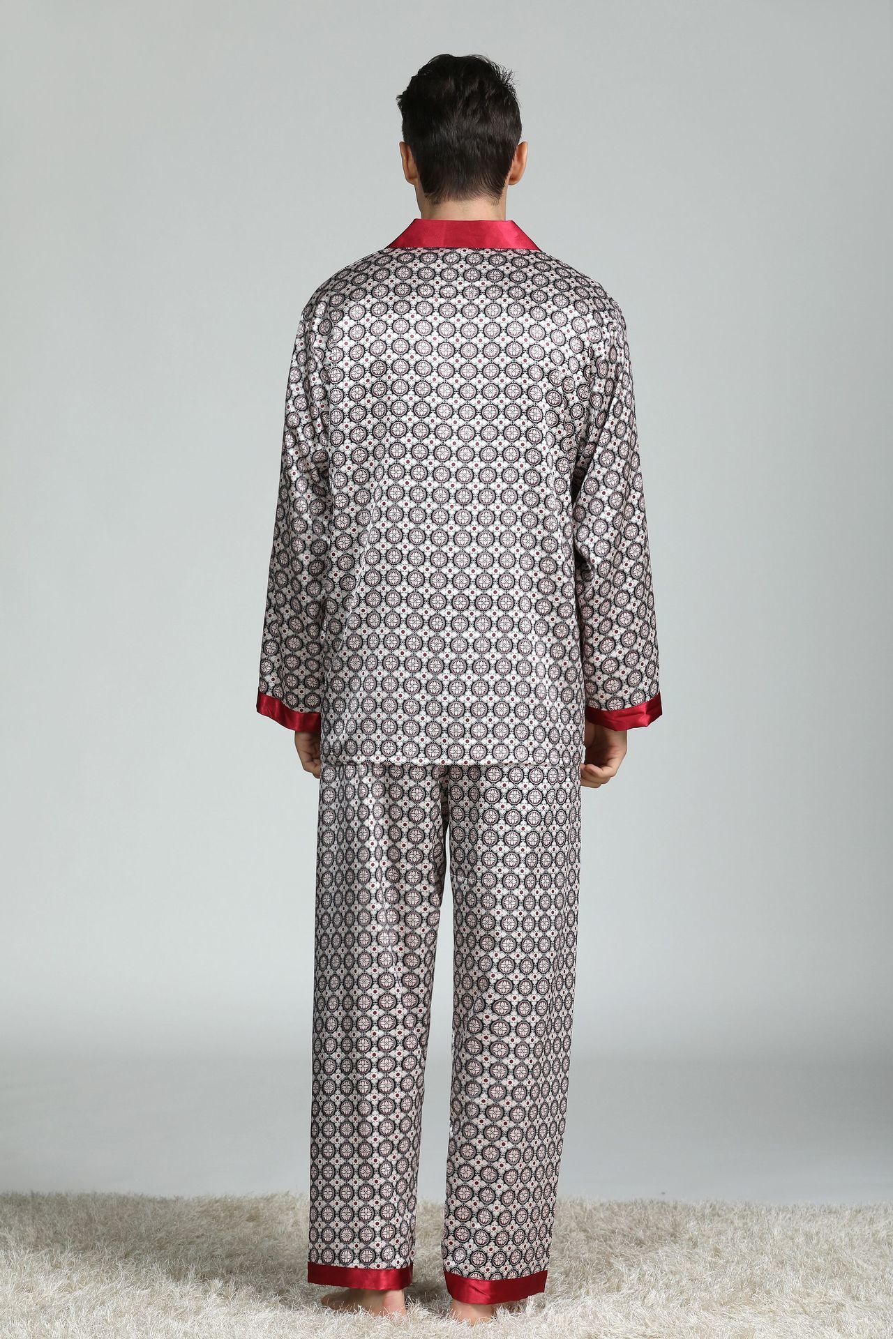 Men's Sleepwear Silk Pajamas for Men Sleepwear V-collar Cozy Soft long sleeve nightgown Tops Trousers Two Pieces Mens Pajama Set Pajamas Men 2305