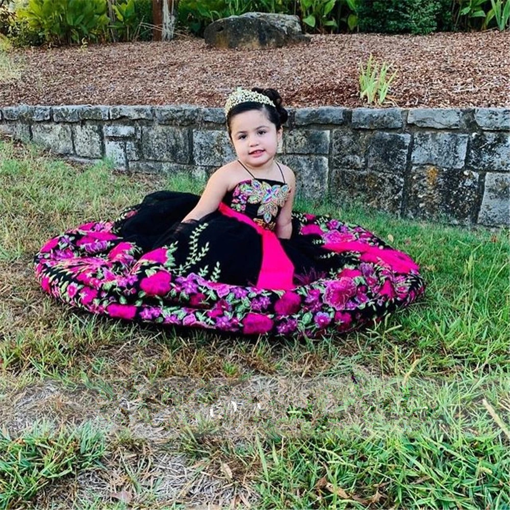 Embroidery Ball Gown Applique Rhinestones Crystal Children Princess Dress Beauty Pageant Flower Girl Birthday Dress Mexican charro