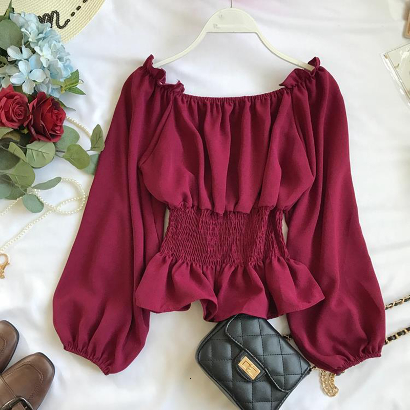 Women's Elegant Chiffon Off Shoulder Puff Sleeve Top Casual White Ruffle Blouse For Office Wear